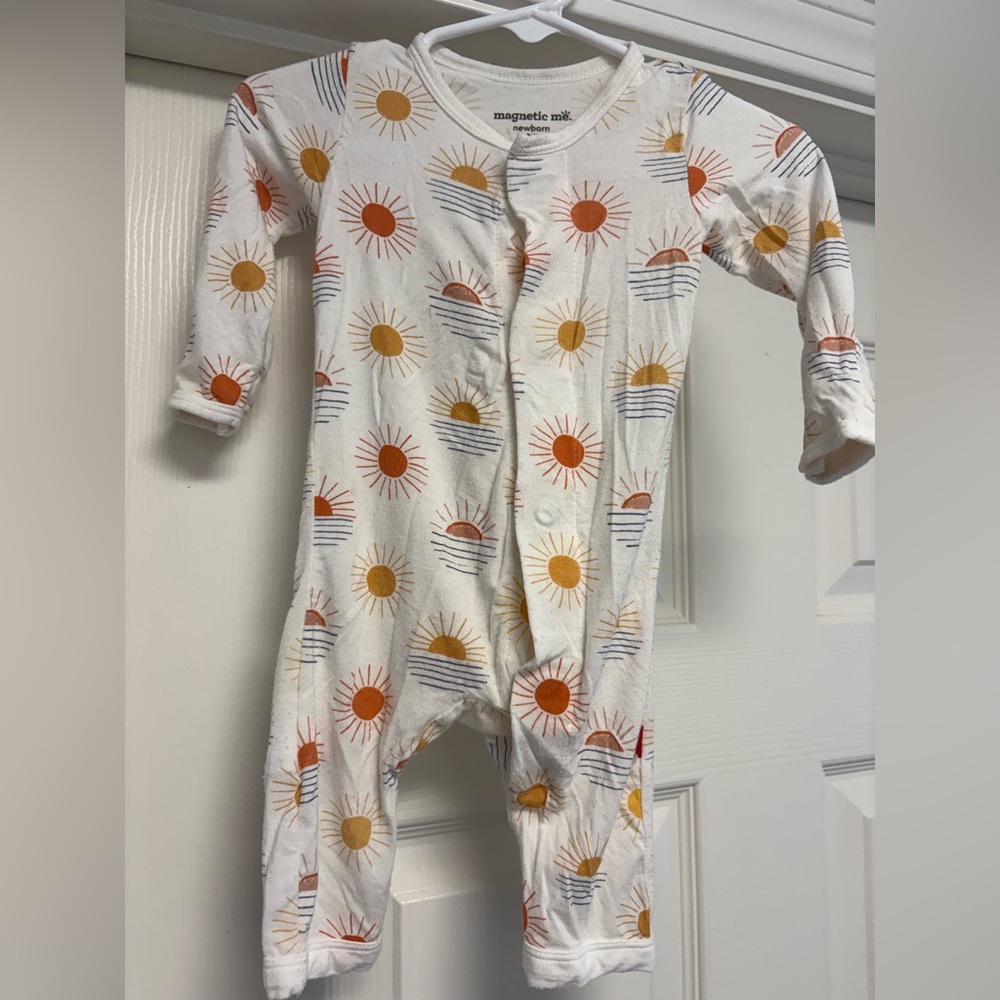 Magnetic Me White Footie with Orange and Yellow Sun Pattern